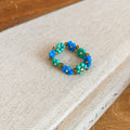 Blue Green Seed Bead Flower Necklace Bracelet Rings Four view 7