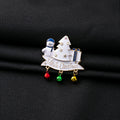 White Christmas Snowman Tree Enamel Brooch Three Bells view 3