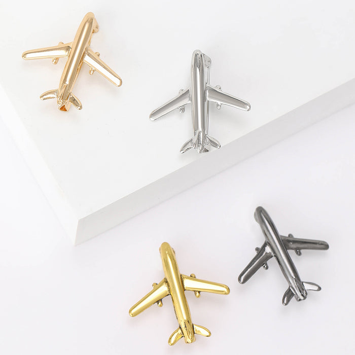 Polished Airplane Brooch in Four Metal Finishes Decorative Lapel Pin