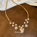Gold Multi Strand Resin Flower Pearl Branch Choker Necklace view 2