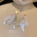 White Petal Branch Dangle Statement Earrings Pair Set view 3