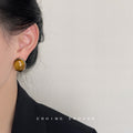 Gold Tone Brown Tiger Stripe Oval Stone Stud Earrings view 2