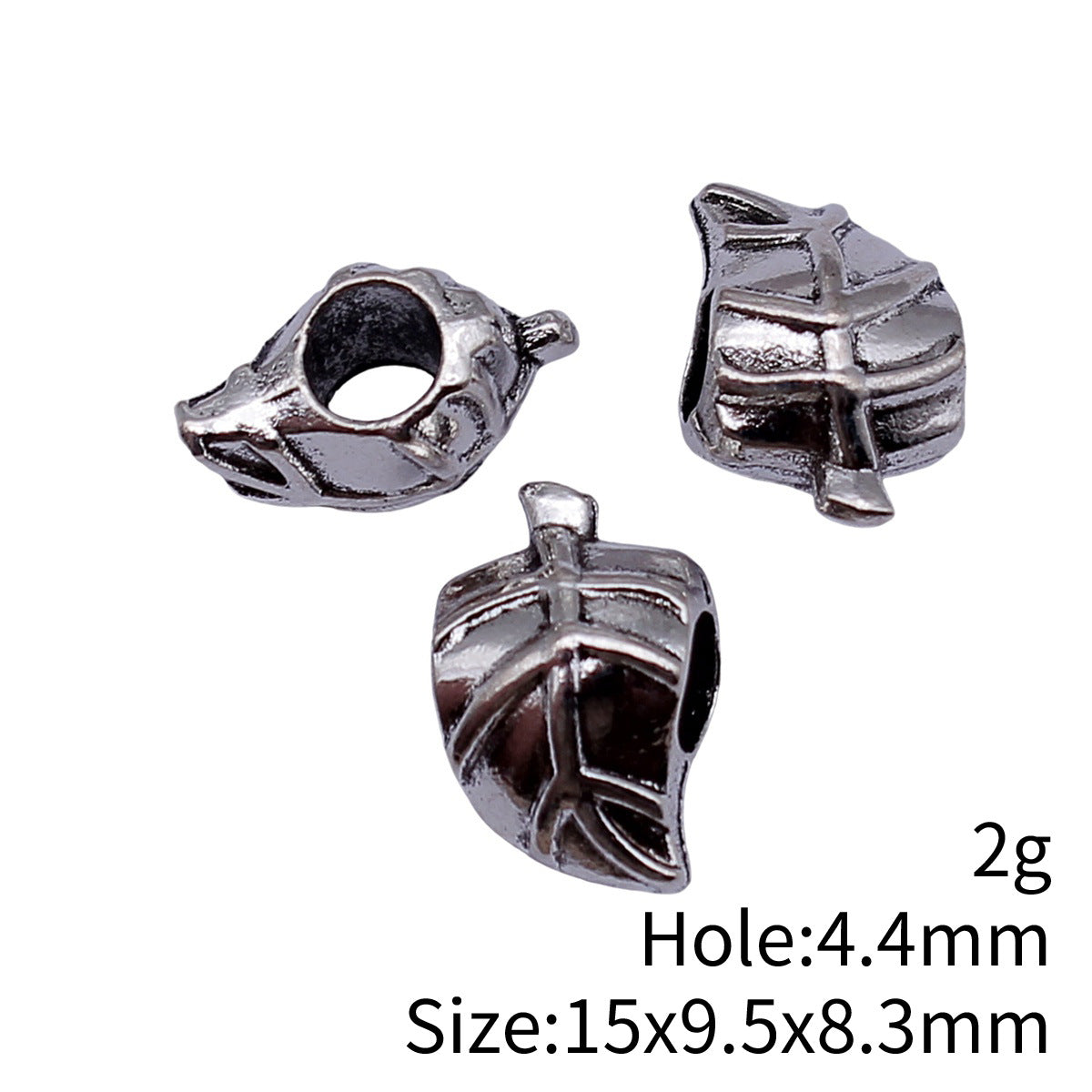 15x9.5x8.3mm 2g Antique Silver Zinc Alloy Leaf Large Hole Beads for DIY Bracelet Jewelry Making