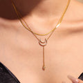 Crescent Moon Star Zircon Y Drop Necklaces Bracelets Gold Steel view 1