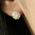 Gold Sunflower Clear Center Stud Earrings Metal Alloy view 4