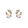 Multicolor Floral Vine Teardrop Fringe Hoop Earrings view 5