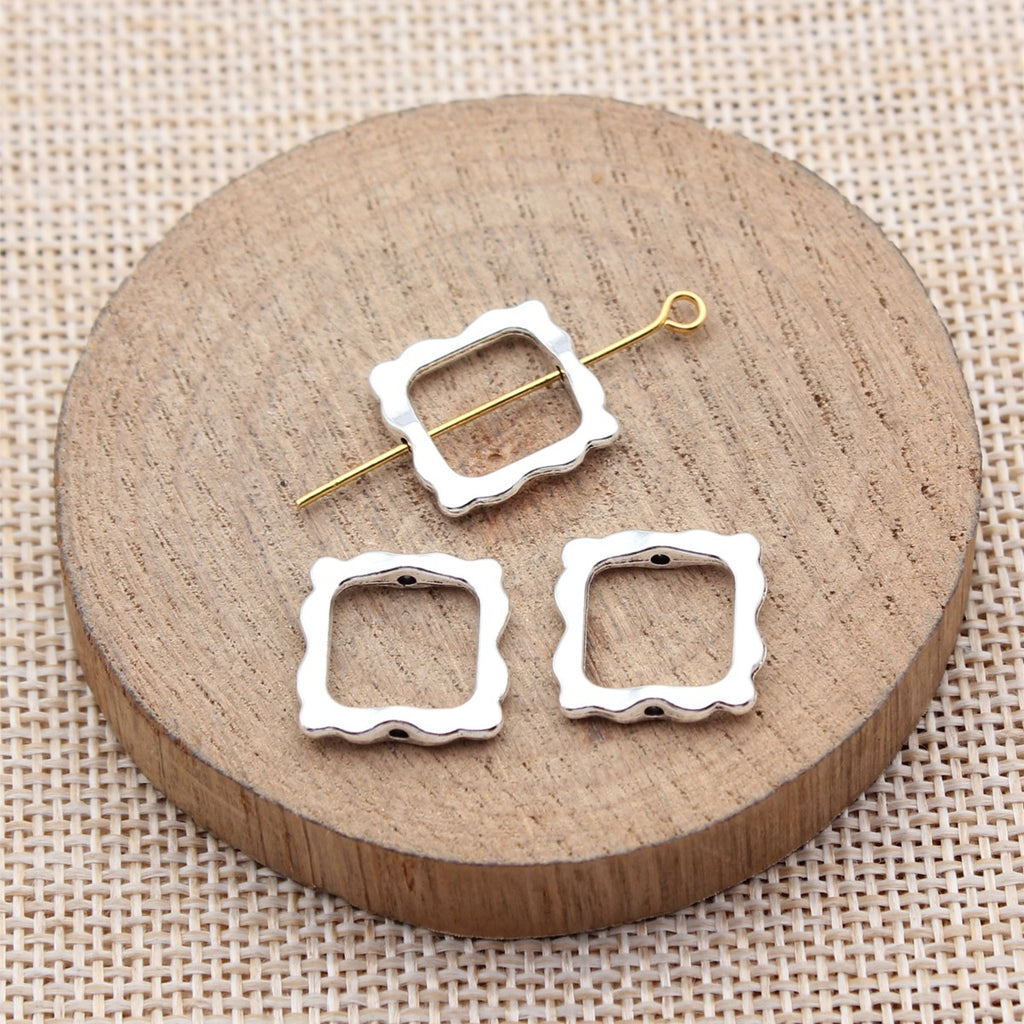 15x15mm 0.9g Multicolor Zinc Alloy Hollow Lace Square Loose Metal Beads for Bracelet DIY Making