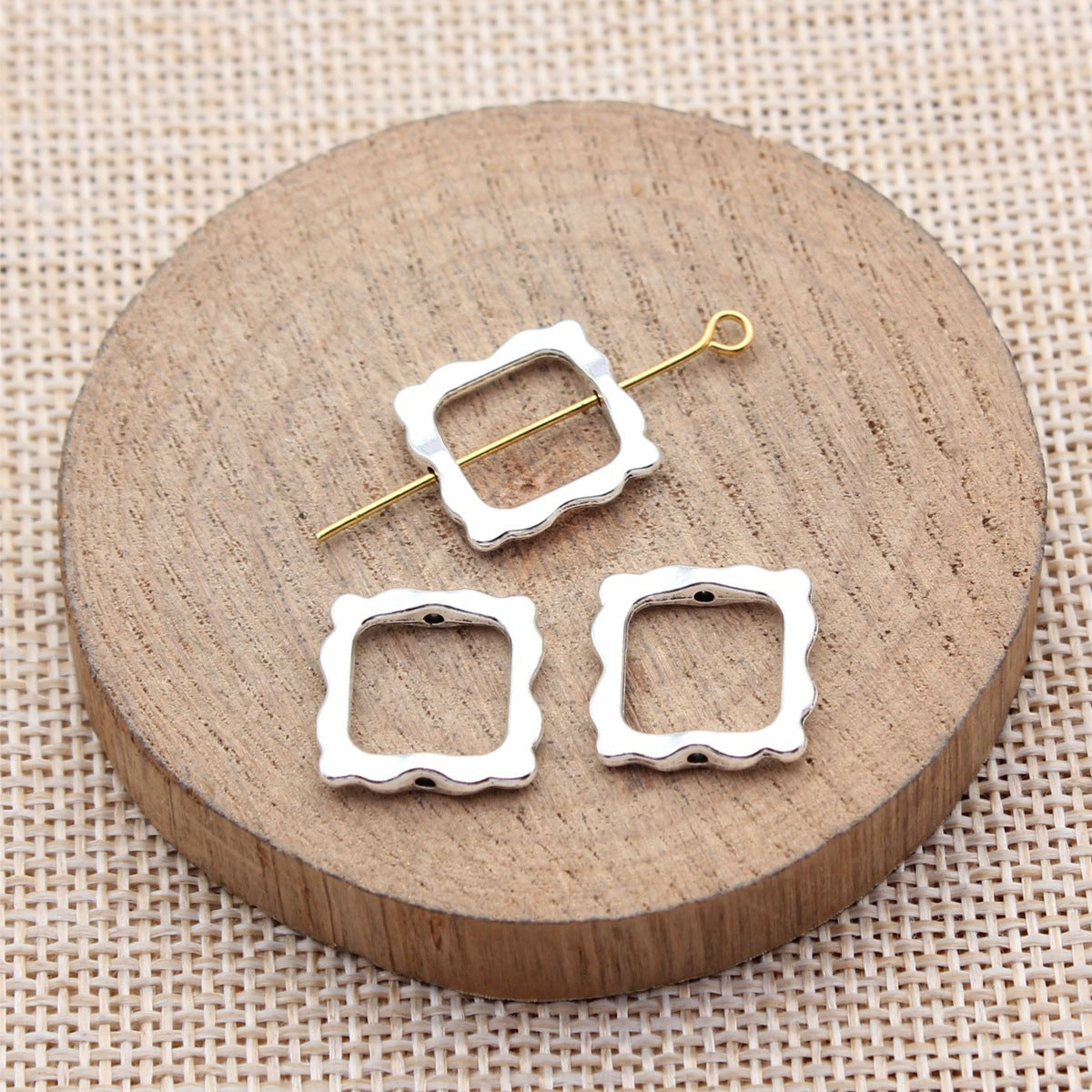 15x15mm 0.9g Multicolor Zinc Alloy Hollow Lace Square Loose Metal Beads for Bracelet DIY Making