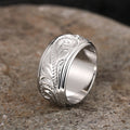 White Gold Engraved Rose Floral Wide Band Finger Ring 6-10 view 3