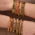 Checkerboard and Crystal Diamond Hinged Bangles in Gold Tone view 1