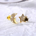 Gold Tone Asymmetric Crescent Moon And Star Stud Earrings view 4
