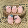 Pink Flocked Pig Figure Keychains With Rings 5 Styles view 1