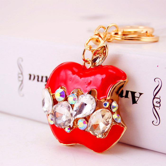Crystal Christmas Apple Car Keychain Holiday Bag Charm