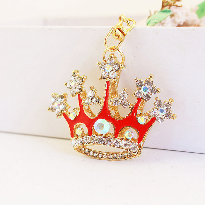 Crystal Rhinestone Crown Car Keychain Metal Purse Bag Charm for Women