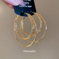 Gold Tone Triple Layer Hoop Geometric Statement Earrings view 4