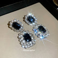Black Rectangular Gem and Crystal Double Drop Clip Earrings view 2