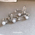 Silver Tone Pearl Branch Ear Clips with Crystal Tips view 2