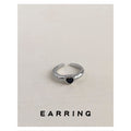 Silver Open Adjustable Ring with Black Heart Stone view 1