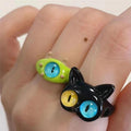 Green Frog and Black Cat Novelty Adjustable Rings in Two Designs view 3
