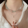 Silver Layered Aqua Crystal Bead Teardrop Necklace view 1