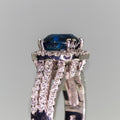 Deep Blue Cushion Solitaire Triple-Row Halo Ring In Silver Tone view 4