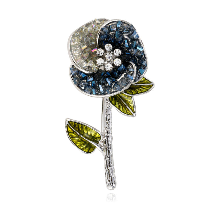 Camellia Crystal Metal Brooch Pin 6 x 3.2 cm for Jackets and Lapels