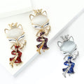 Crowned Fox Lady Enamel Brooch Red Purple Blue Dress Pin view 2