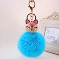 Pearl-Beaded Rhinestone Fox Head Fluffy Pom Pom Keychain with Lobster Clasp view 4