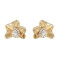 Gold Tone Pleated Flower Clear Teardrop Earrings In Stud And Clip Styles view 5
