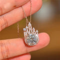 Rose Gold Castle Pendant Necklace Large Round CZ Metal view 3