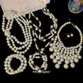 White Pearl Multi-Strand Necklaces Bib Set Gold Floral Styles view 1