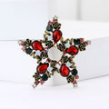 Red And Green Crystal Five-Point Star Brooch Decorative Lapel Pin view 1
