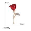 Enamel Rose Bud Brooch Gold Stem Rhinestone Leaf Blue Red view 5