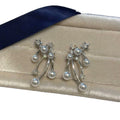Silver Tone Crystal Floral Drop Earrings with Pearl Accents view 5