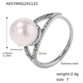 Imitation Pearl Side Zircon Open Ring Stainless Steel view 6