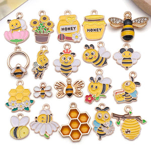 Enamel Bee, Honeycomb and Sunflower Charms in Gold-Tone Zinc Alloy
