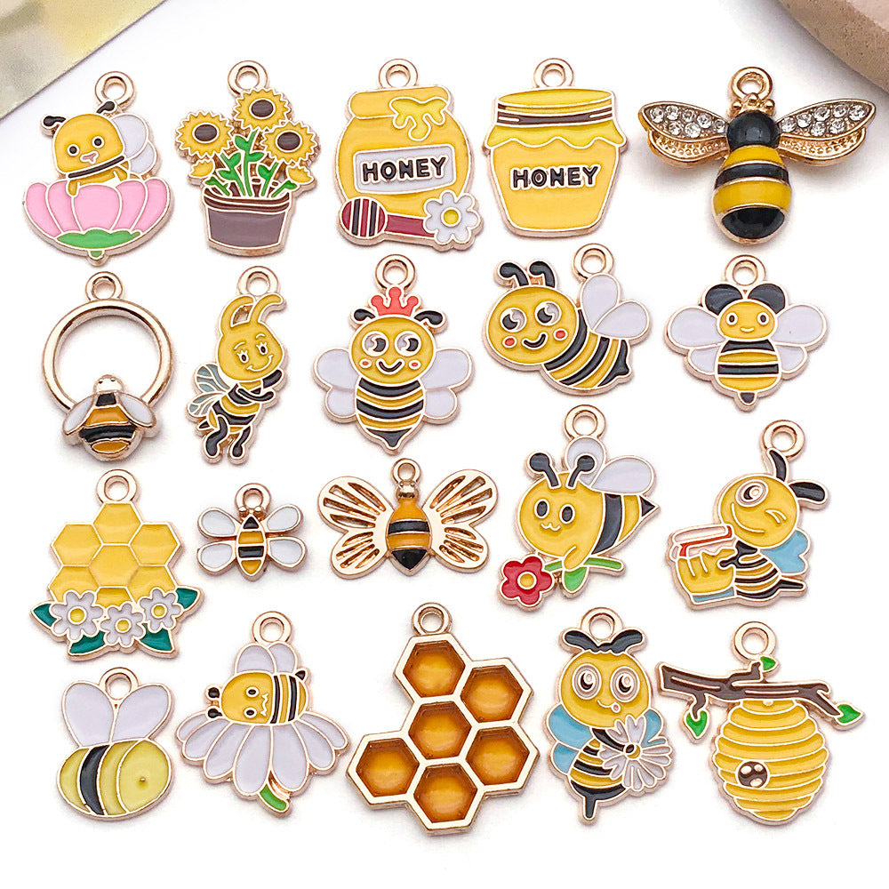 Zinc Alloy Enamel Bee Honeycomb Sunflower Charm Pendant for DIY Necklace Bracelet Keychain