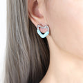 Heart Enamel Stud Earrings Gold Steel Blue White Brown view 9