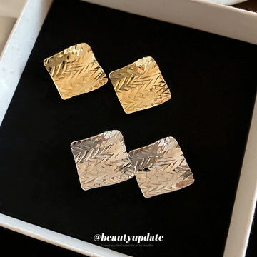 Textured Square Stud Earrings in Gold and Silver Tones