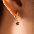 Gold Huggie Hoops Colored Star Glass Drill Charm Drops view 1