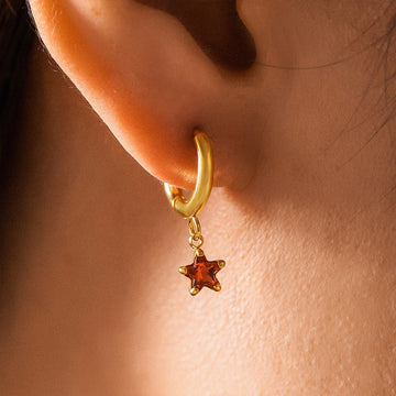 Gold Huggie Hoops Colored Star Glass Drill Charm Drops