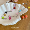 Silver Multilayer Colorful Flower Necklace Orange Ball Studs view 4