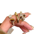 Gold Tone Hammered Open Ring Tiger Eye Bead Accents view 5