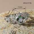 Silver Multicolor Square Halo Ring CZ Openwork Sides view 4