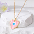 Gold Tone Heart Resin Evil Eye Pendant Necklaces in Five Colors view 7
