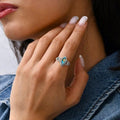 Antique Silver Marquise Turquoise Leaf Side Finger Ring view 3