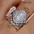 White Metal Oval Halo Floral Two-Piece Stack Ring Set Alloy view 4