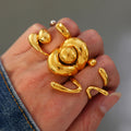Stainless Steel Open Wave Geometric Rings Gold Steel Two Tone view 2