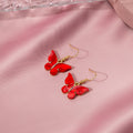 Aqua and White Shell Look Butterfly Long Hook Earrings view 2