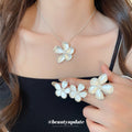 Matte Metal Flower Necklace Earring Ring Three-Piece Sets view 2